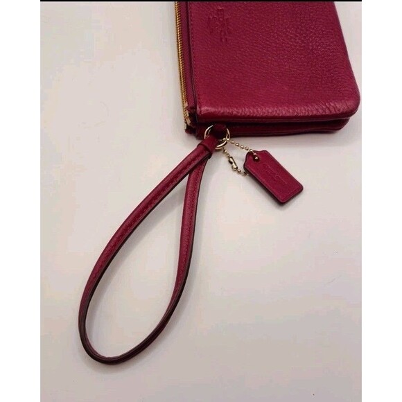 Coach Red Pebbled Leather Double Corner Zip Wristlet Clutch Wallet With Tag - Picture 3 of 16